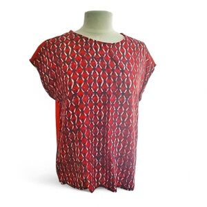 Red, White and Blue Geometric Print Short Sleeve Top